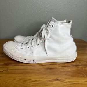 Converse All Star White Leather High Top Sneakers Mens 7.5 Womens 9.5